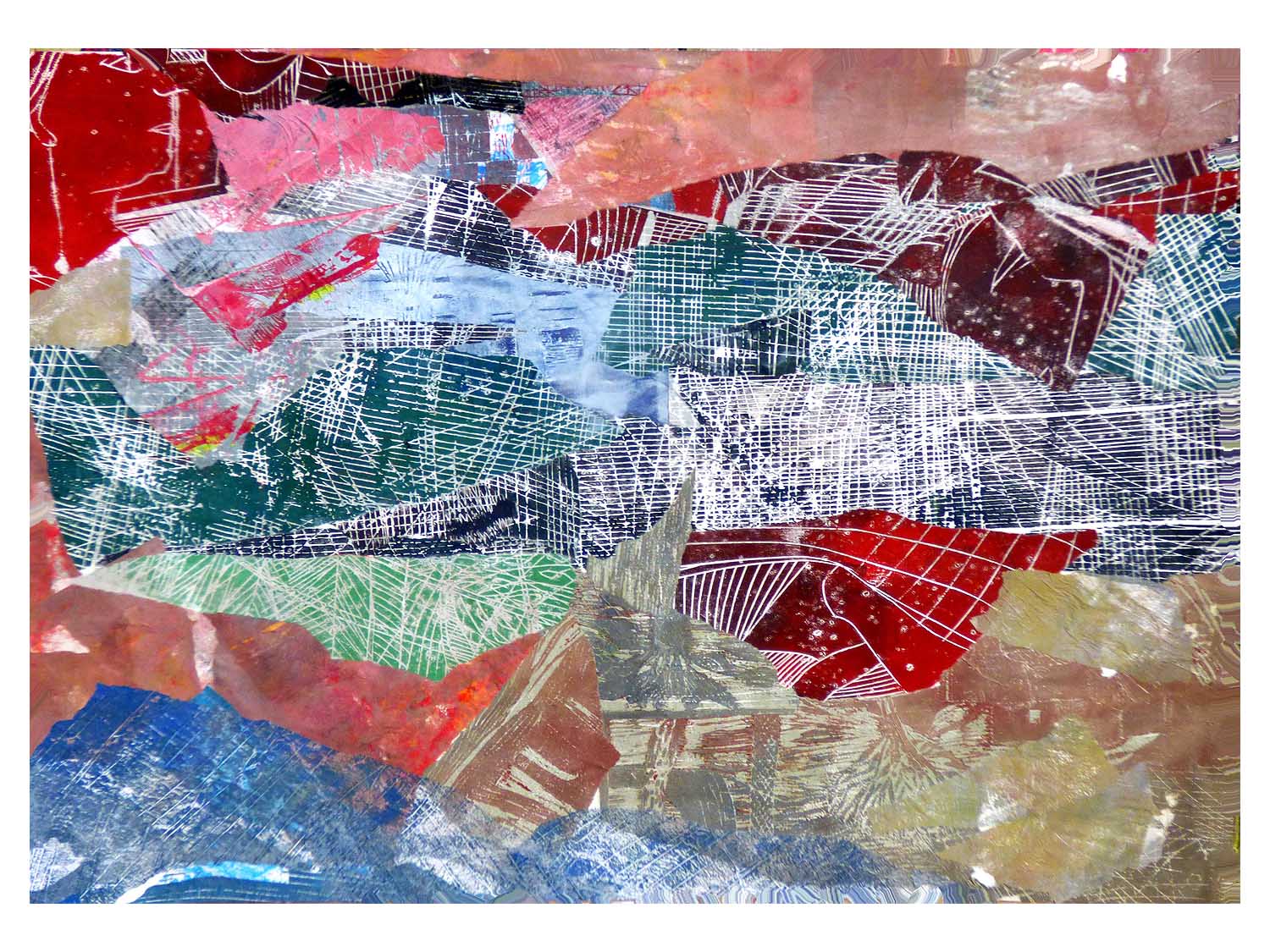 Cornelia Janecke Collagen-Landschaft 80x60 cm collgierte Seitenpapierdrucke 2019 